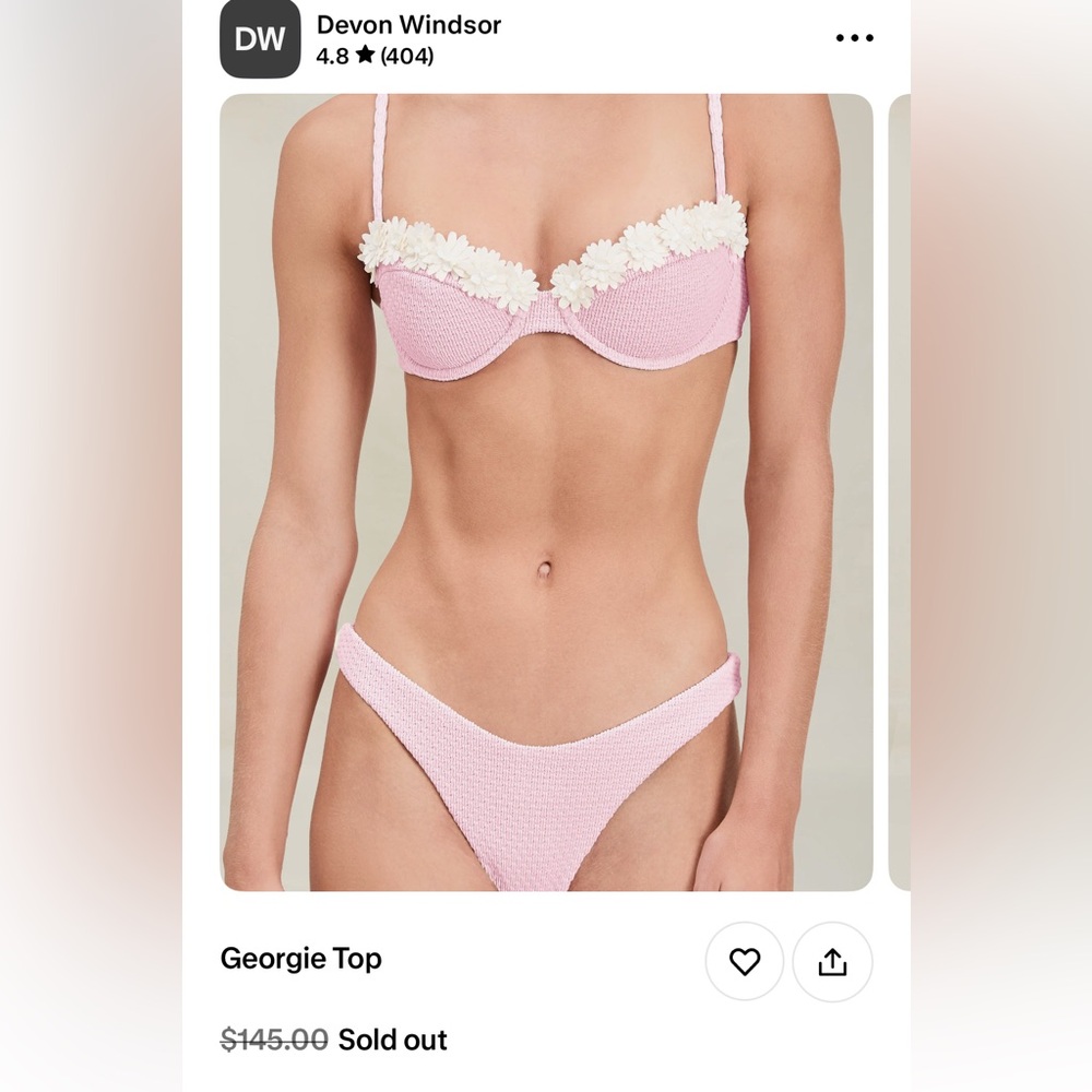 DEVON WINDSOR Georgie Bikini Top pink with Cream Floral Details size:Large NWT